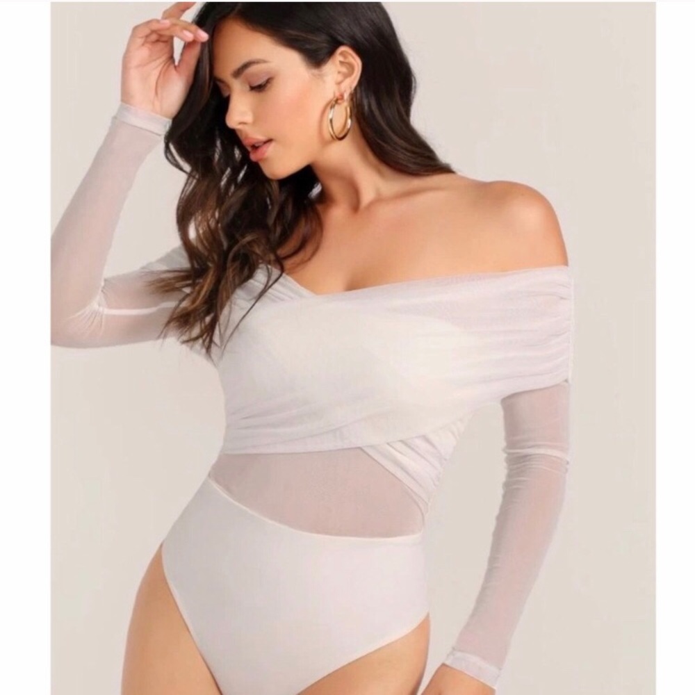 Sweetheart Neckline White Mesh Bodysuit